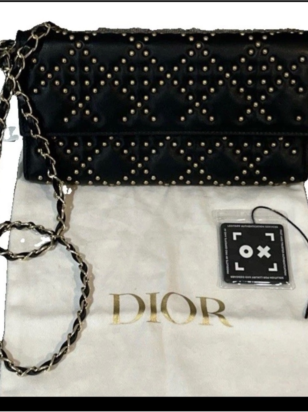 Christian Dior Studded Cannage WOC Wallet on Chain Crossbody Clutch Black